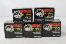 Five boxes of Wolf 7.62x 39, 122 gr HP. Count 100.