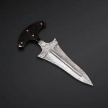 Damascus Pointed Dagger with 7" blade and leather sheath. New in box