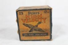 Vintage Peters 12 ga shotshell box with 25 original shells.