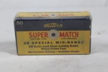 1939-59 box of Western Super Match 38 Spl 148gr LWC. Count 50. Brass Only