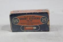Vintage U.S. Cartridge box of 25 Short Stevens. Count 50.