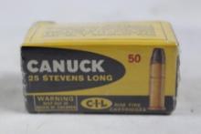 Vintage 1960's Canuck CIL box of 25 Stevens RF Long 65 gr lead. Count 50.