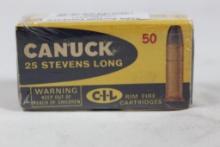 Vintage Canuck CIL Stevens 25 RF long 65 gr bullet. Count 50.