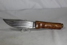 Custom fixed blade knife with Winchester 45-70 shell wood handle, 8-7/16" overall length