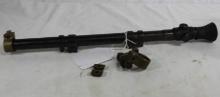 Old single power 22 fine crosshairs rifle scope with rail mount rings and an extra pair of brass