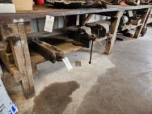 wooden shop bench w/metal top