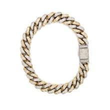 Pave' Diamond, Heavy Curb-Link Bracelet - TT Gold