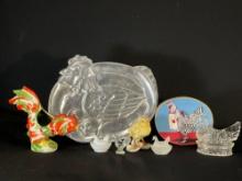 Assortment of animal themed glassware, figurines & serving platter