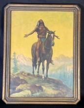 Framed print of native american on horse
