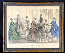 Frank Leslies ladies magazine's Octobers 1868 page, framed