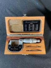 Brown & Sharpe 200 Swiss Made Micrometer w/ Wooden Box
