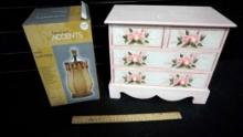 Mini Torch Lamp & Small Wooden Chest Of Drawers