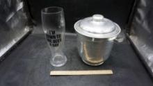 Beer Glass & Aluminum Ice Bucket