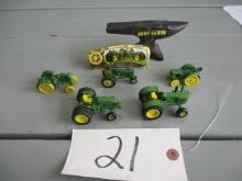 7 PIECES 5- 1/87 SCALE TRACTOR, JD ANVIL, AND MISC ITEMS