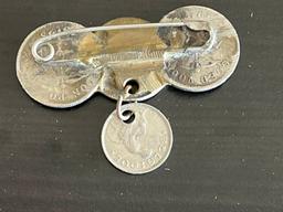 1920's Belgian Coins Brooch - WWI Wounded