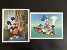 2 Walt Disney Productions Cardstock Prints of Mickey and Donald Duck Paintings