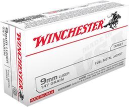 Winchester Ammo USA9MM1 USA 9mm Luger 147 gr Full Metal Jacket Flat Nose FMJFN 50 Bx