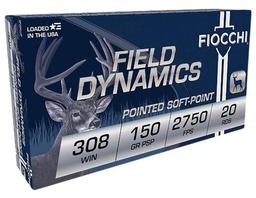Fiocchi 308B Field Dynamics 308 Win 150 gr Pointed Soft Point PSP 20 Per Box10 Cs
