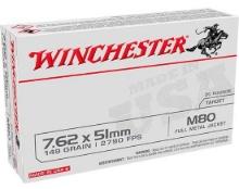 Winchester Ammo WM80 USA M80 Lake City 7.62x51mm NATO 149 gr Full Metal Jacket FMJ 20 Per Box