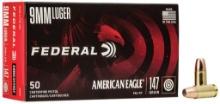 Federal AE9FP American Eagle Handgun 9mm Luger 147 gr Full Metal Jacket Flat Point FMJFP 50 Per Box