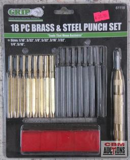 Grip 61118 18pc Brass & Steel Punch Set w/ Vinyl Storage Pouch... Sizes: 1/16"-1/16"