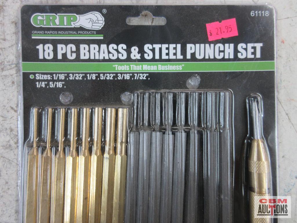 Grip 61118 18pc Brass & Steel Punch Set w/ Vinyl Storage Pouch... Sizes: 1/16"-1/16"