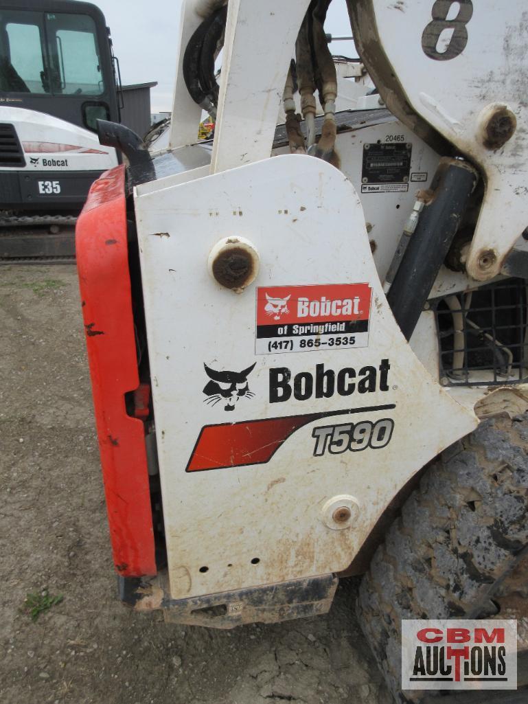 2017 Bobcat T590 Skid Steer Loader, Rubber Track, OROPS, 66hp Diesel, 2,558 Hrs, Foot Controls, Aux