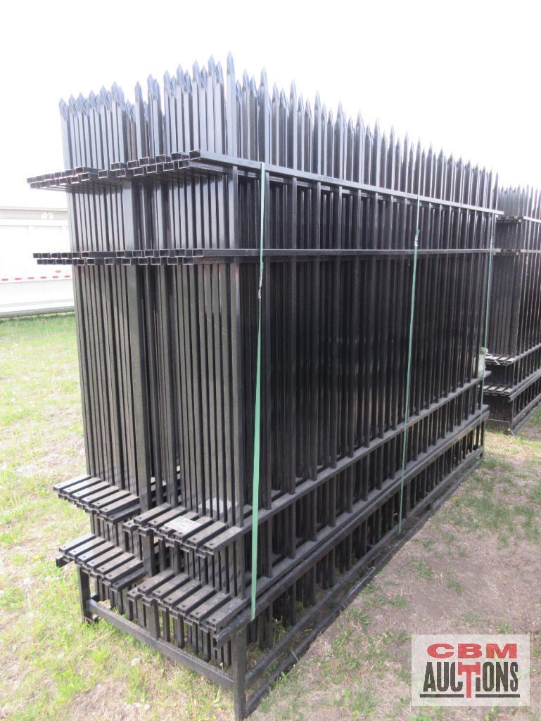 AGT 10FWIF24 (24) 6' x 10' Wrought Iron Site Fence Panels With (25) Posts Powder Coated With