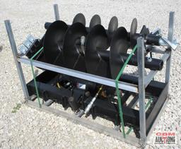 JCT Skid Steer Post Hole Digger Auger With 12" & 18" Hex Drive Auger Bits, Hoses & Couplers (Unused)