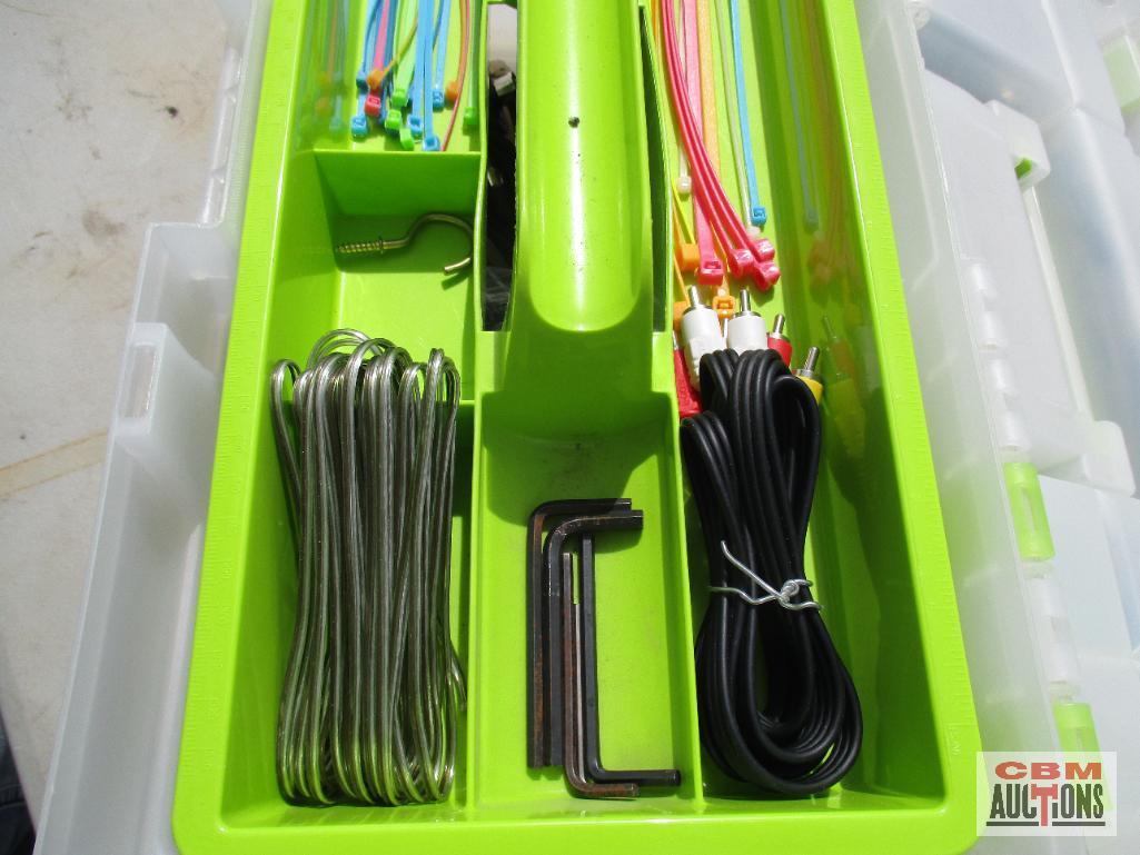 Green & Clear Tool Box w/ Cords, Wires, Zip Ties, Hand Tools & Misc *CRM