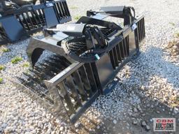 Stout HD-82-3 82", 3" Tine Spacing, Open Side Skid Steer Brush & Rock Grapple, Hoses & Couplers