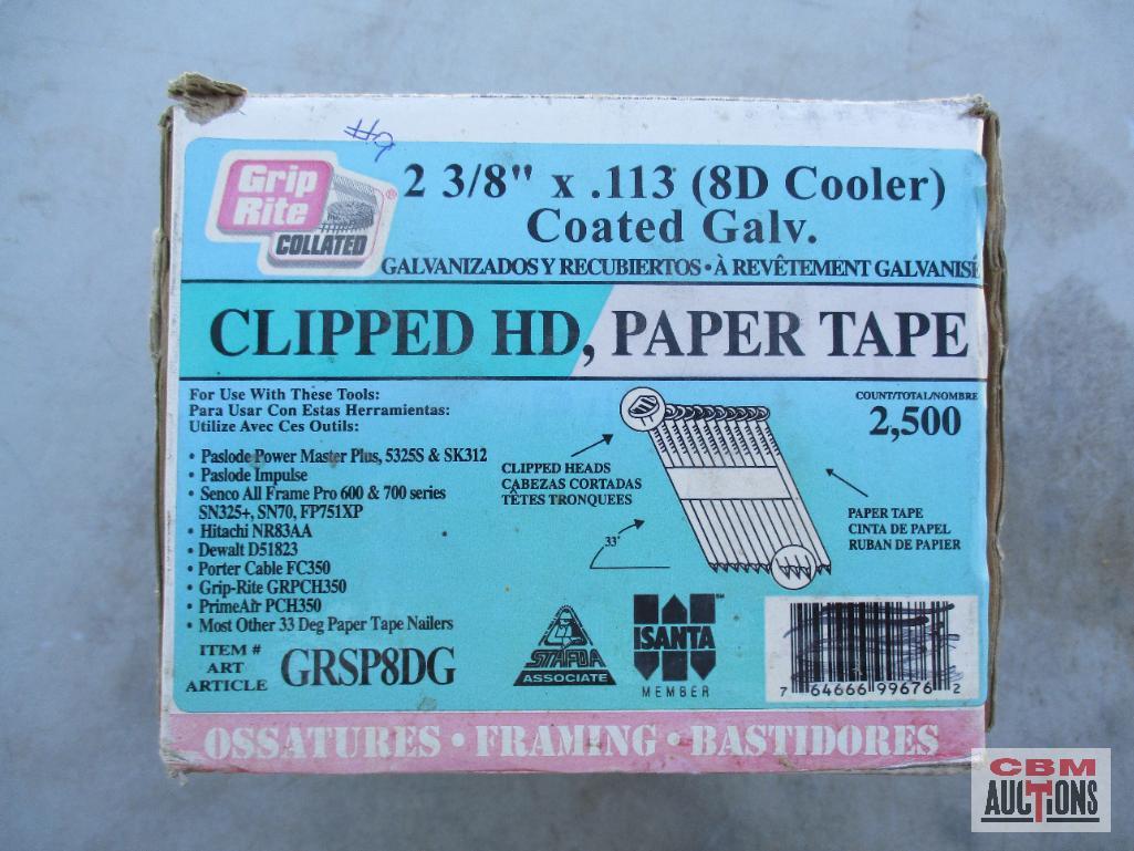 Grip Rite GRSPDG Framing Nails 2-3/8" x .113" 8D Cooler, Coated Galvanized, Clipped HD, Paper Tape,