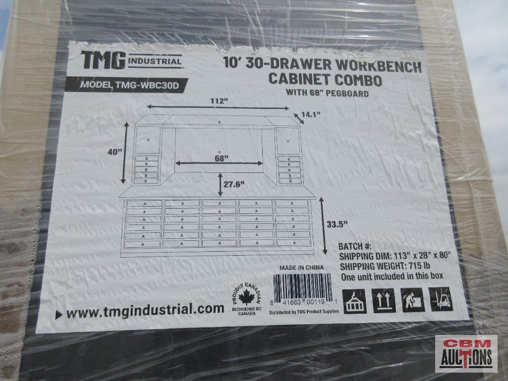 TMG-WBC30D 10ft 30-Drawer Heavy Duty Workbench Cabinet Combo With 68" Pegboard Specifications: