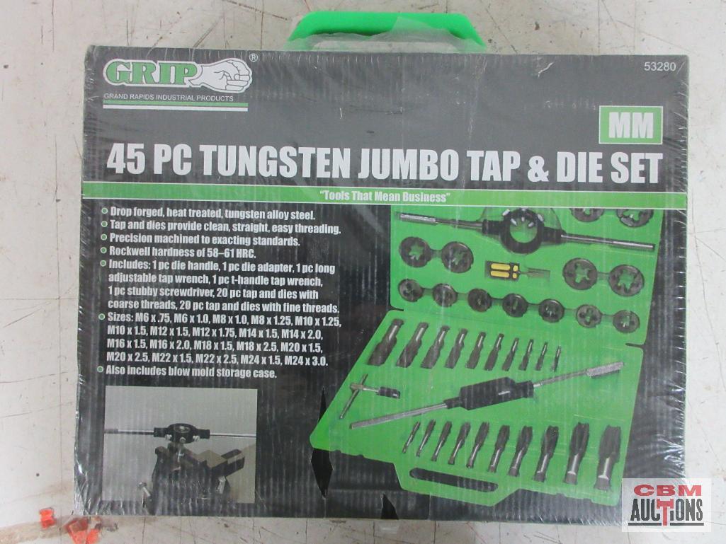 Grip 53280 45pc Metric Tungsten Jumbo Tap & Die Set w/ Molded Storage Case...