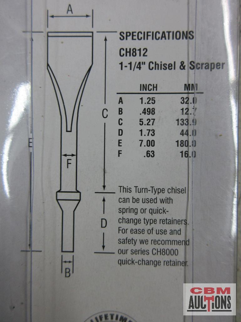 Grey Pneumatic CH803 1-1/2" Flat Chisel .498 Shank CH812 1-1/4" Chisel & Scraper....498 Shank CH818