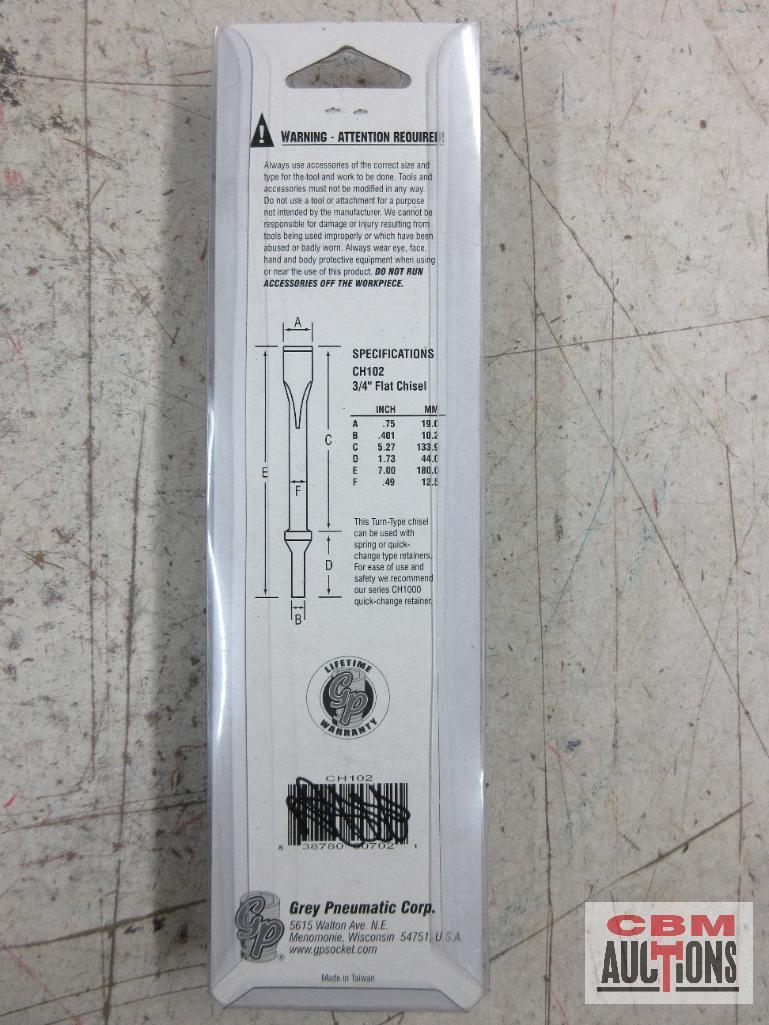 Grey Pneumatic CH100 1/2" Flat Chisel 7" Long .401 Shank CH101 5/8" Flat Chisel .7" Long 401 Shank