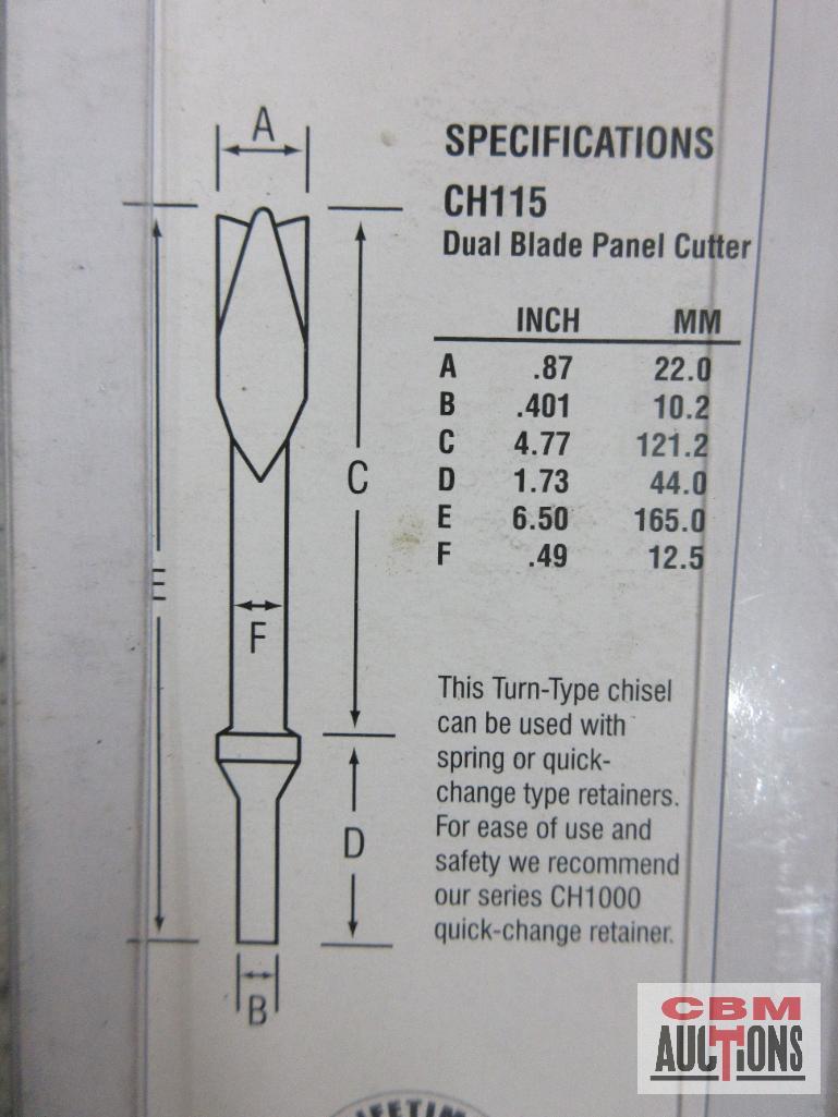 Grey Pneumatic... CH113 Straight Punch 7" Long .401 Shank CH115 Dual Blade Panel Cutter 6-1/2" Long