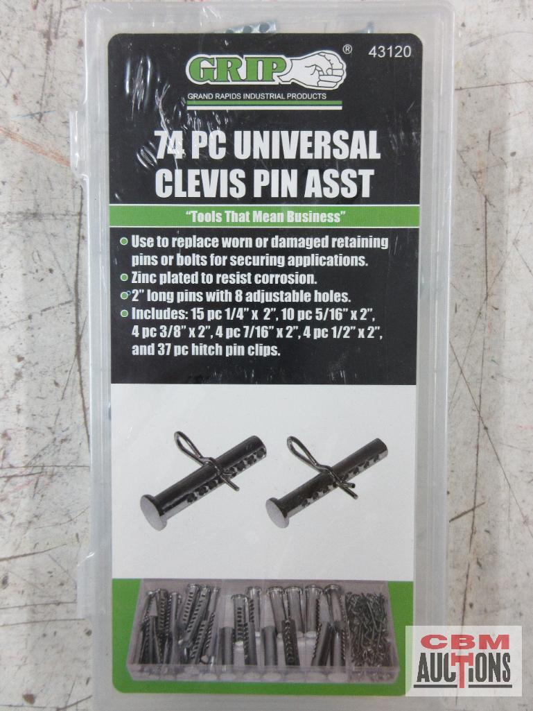 Grip 43120 74pc Universal Clevis Pin Assortment King 3183-823 150pc Hitch Pin Assortment