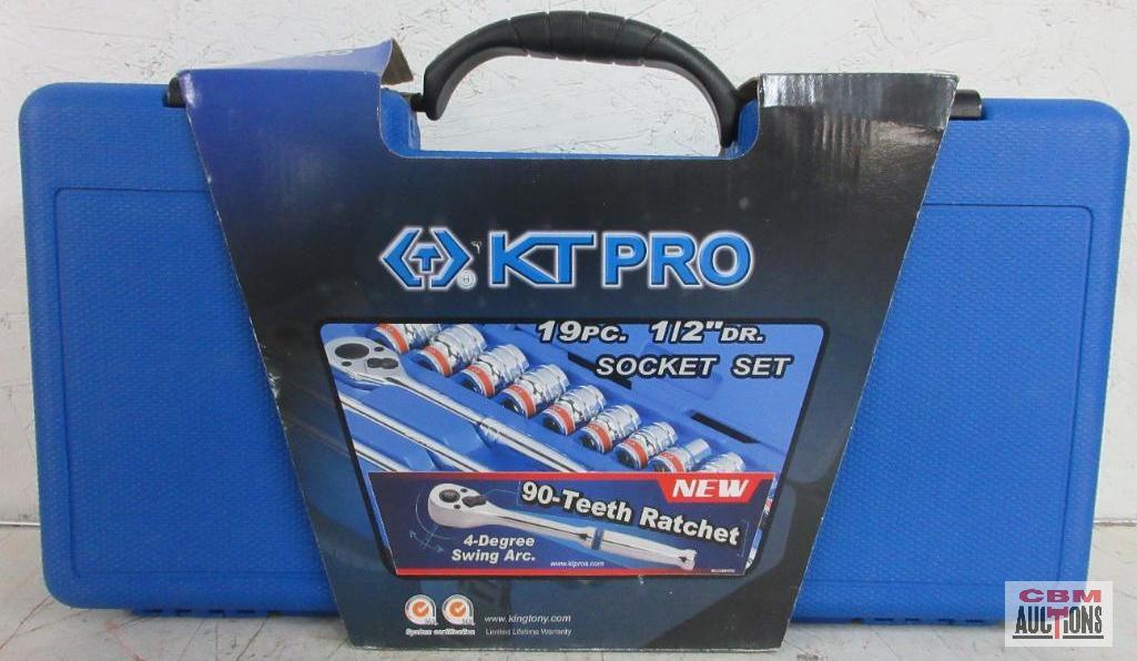 KT PRO A4503SR 19pc SAE 1/2" Dr. Socket Set w/ Molded Storage Case SAE Sockets 3/8" to 1-1/8" 5" &