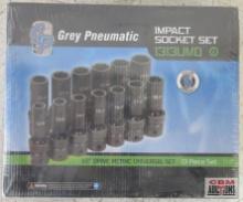 Grey Pneumatic 1313UMD 13pc 1/2" Drive Deep Length Metric Universal Impact Socket Set, 6pt w/ Molded