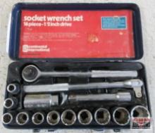 Continental International 104016 16pc SAE 1/2", 12pt, Drive Socket Wrench Set (3/8" to 1") w/ Metal