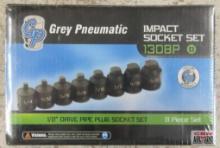 Grey Pneumatic 308P 8pc 1/2" Drive, 4pt, Pipe Plug Socket Set w/ Molded Storage Case... 1/4" M, 9/32