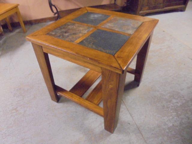 Beautiful Oak Slate Inlayed Top End Table