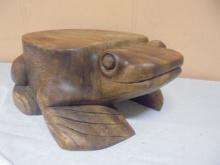 Large Carved Wood Frog Plant Stand