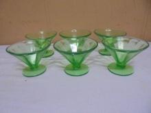 Set of 6 Green Depression Glass Sherbet Dish