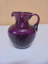 Beautiful Small Purple Art Glass Crackle Pitcher