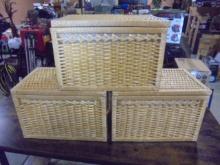 Set of 3 Lined Wicker Storage Baskets w/ Hinged Lids
