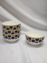 Set of 4 Honeycomb Print Dishwasher and Microwave Safe Ceramic Bowls