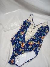 CUPSHE Blue Base Print and Floral One-Piece Bathing Suit- Large