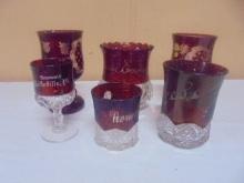 6pc Group of Vintage Ruby Flashed Glassware